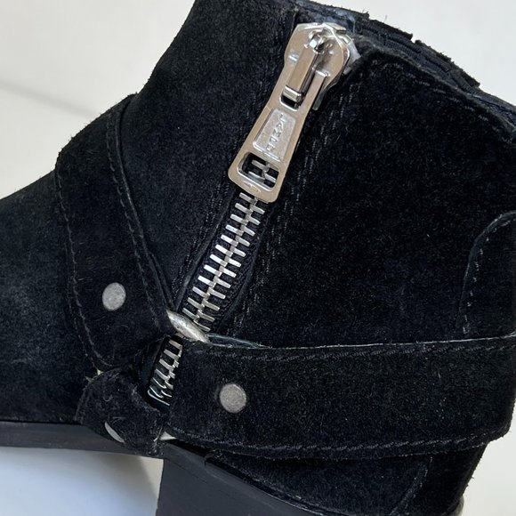 ALL SAINTS Black Suede Harness Buckle Booties Ankle Boots - Picture 4 of 14